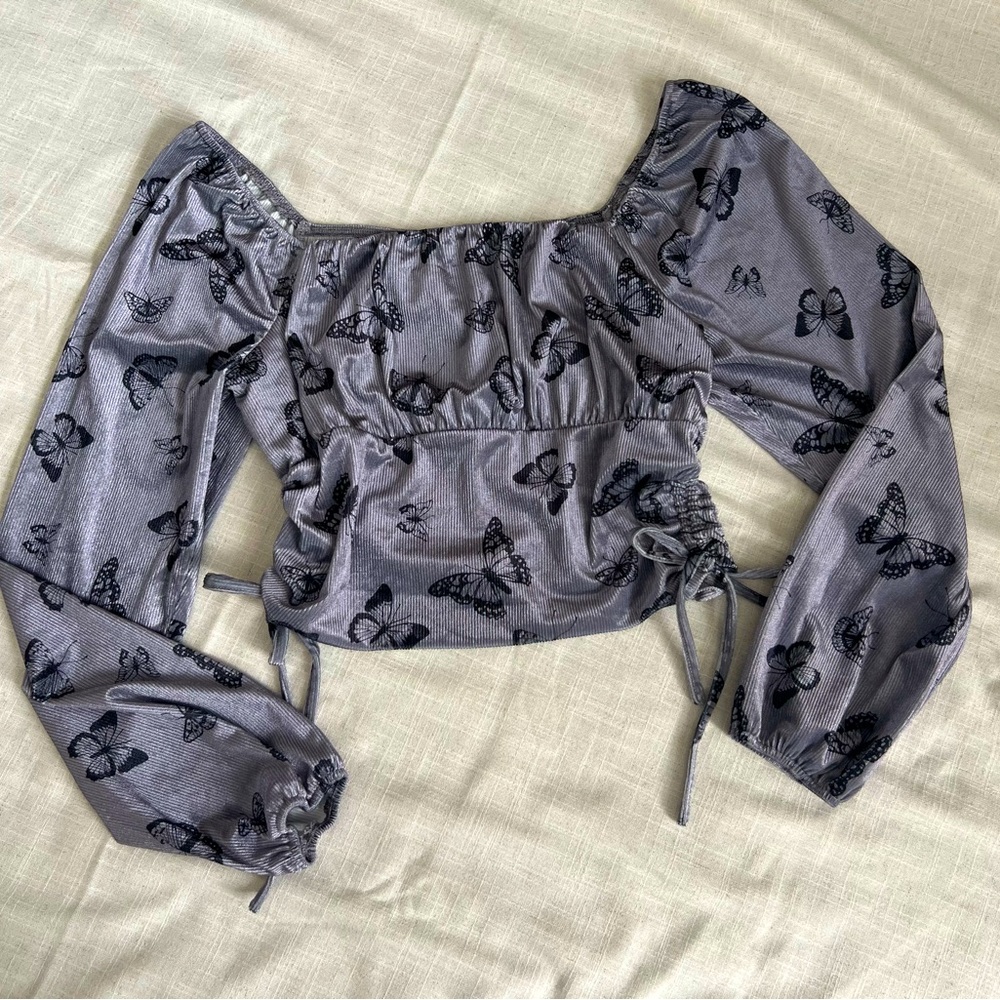 Lavender Moon: Grey Long Sleeve Silky Shirt